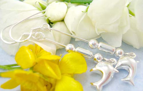 Dolphin wholesale silver jewelry shopping online 925 sterling silver earrings with special dangling dolphins pattern   