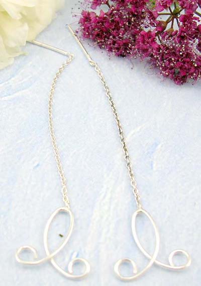 Shopping online custom fashion jewelry sterling silver stud earring with long chain holding a flower twisted  