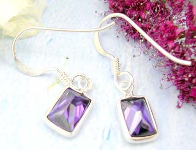 Online catalog shopping of purple cz with square shape and fish hook fit design in sterling silver earring