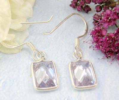 Shopping online mall sales Light purple cz with square shape and fish hook fit design in sterling silver earring