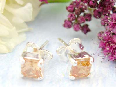 Online outlet mall sales square orange cz design with sterling silver earring