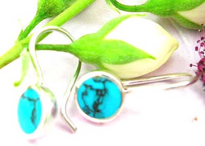 Shopping quality gift jewellery online sterling silver earring with fish hook and rounded blue turquoise stone embedded       