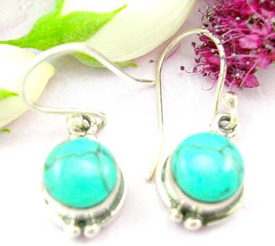 Wholesale jewelry for sale sterling silver earring with round shape turquoise and silver bead design          