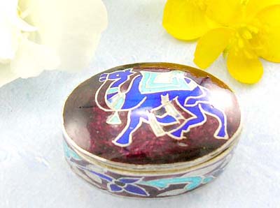 Silver high polished silver jewelry  catalog sterling silver Camel pill box with sparkle color        