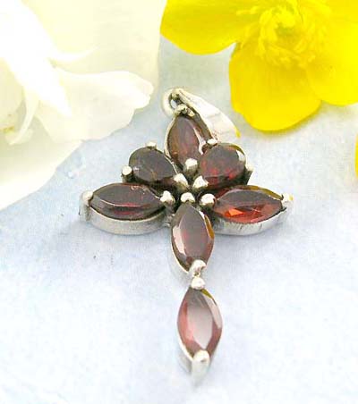 Religious 925 stamped sterling silver jewelry  shopping sterling silver cross pendant with red garnet  