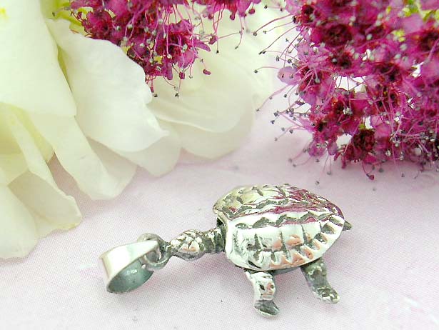 Custom made unique gift jewelry product sterling silver pendant with moveable turtle          