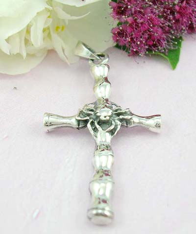 Shopping discount pendant online Bamboo shape cross with spider at the center design with 925 sterling silver pendant 