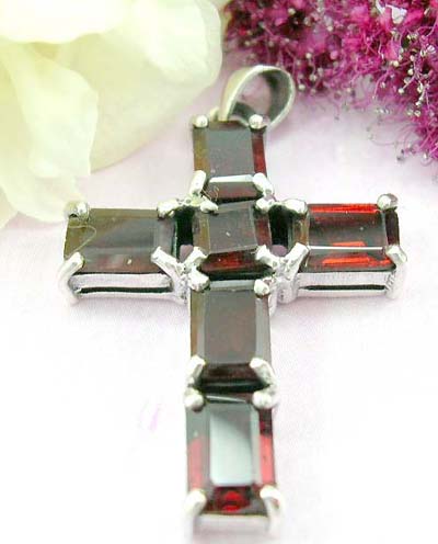 Buy cheap jewelry online 6 rectangular shape red garnet stone inlay 925. sterling silver cross pendant  