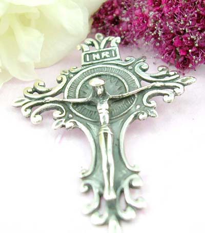 Body flashion jewelry shopping online holy Jesus on fancy cross pattern design sterling silver pendant  