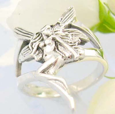  Online wholesale silver jewellery manufacturer supply Sterling silver ring with sexy women with butterfly wings      