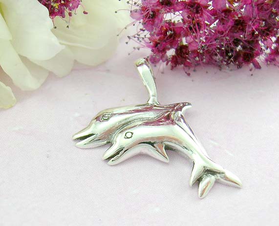 Body catalog jewelry mail order sterling silver pendant with double swimming dolphin          
