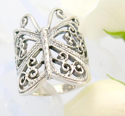 Online free body catalog sterling silver ring with butterfly and spiral design in the butterfly body    