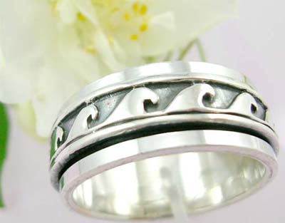  Man's gift online sterling silver ring with large wave pattern     